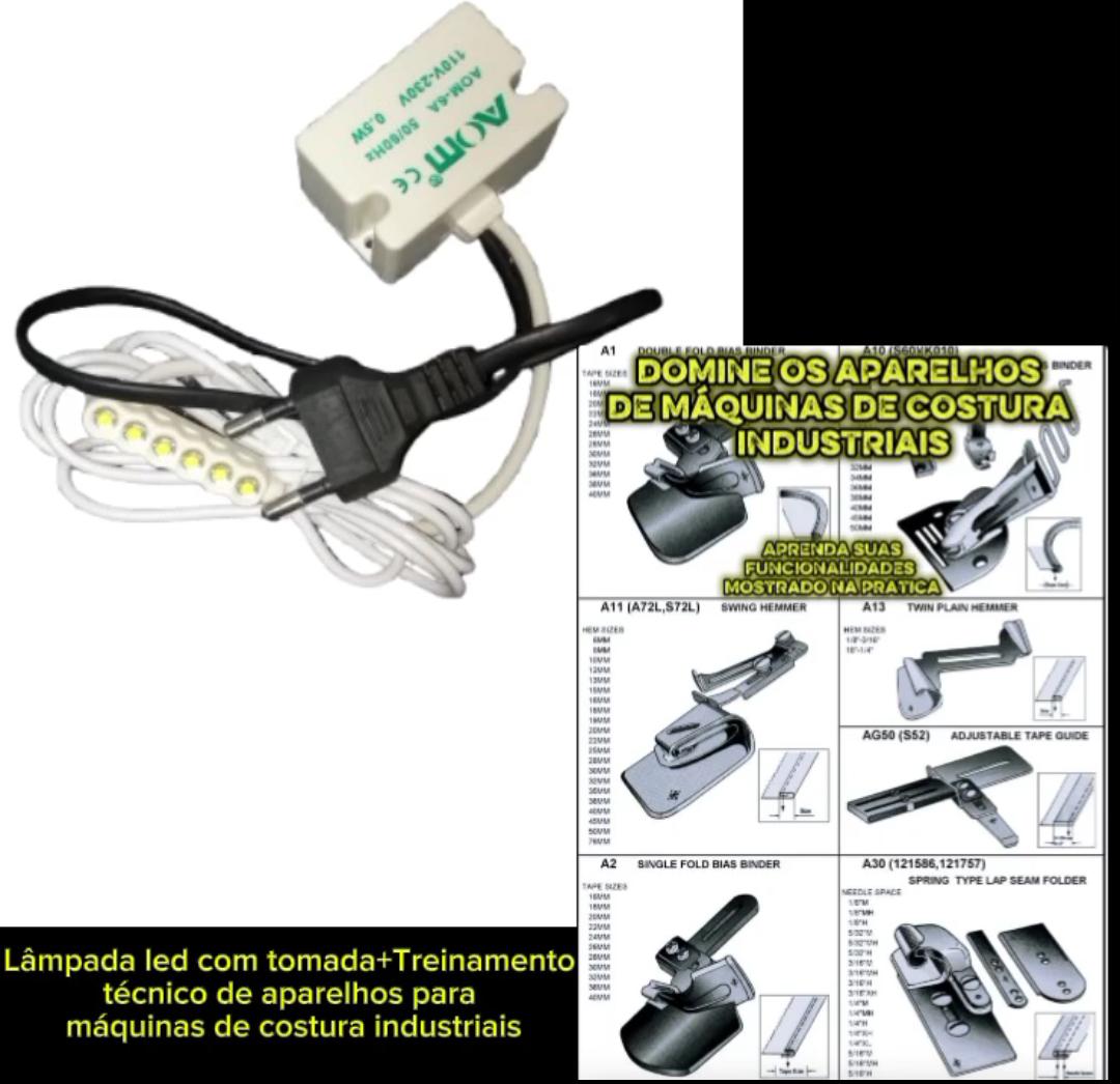 Luminária LED com tomada para máquinas de costura domésticas e industriais + Treinamento Técnico de Aparelhos