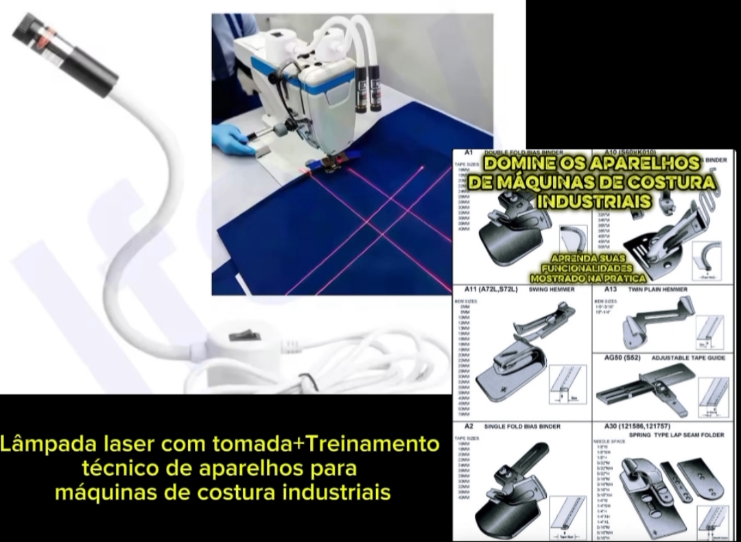 Luminária Laser cruz para máquinas de costura domésticas e industriais + Treinamento Técnico de Aparelhos